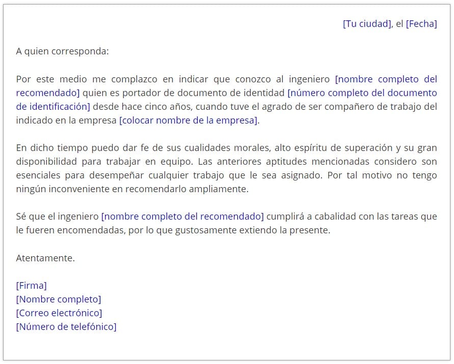 Carta De Recomendacion Para Trabajo Ejemplo